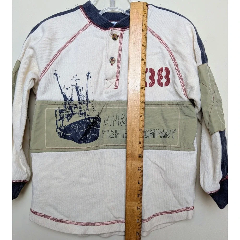 Vintage Gymboree Ahab Fishing Co Fish Henley Rugby 2003 Y2K Shirt Toddler Size 3